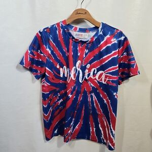 ARVI HILL 'Merica Red and Blue Tie-Dye Graphic T-Shirt Men's Medium